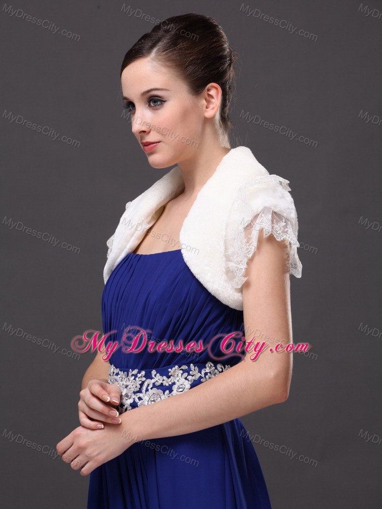 High Quality Faux Fur Special Occasion / Jacket In Ivory With Lace Edge